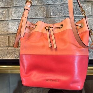 MICHAEL Michael Kors Coral, Peach & Pink Leather Drawstring Shoulder Bag